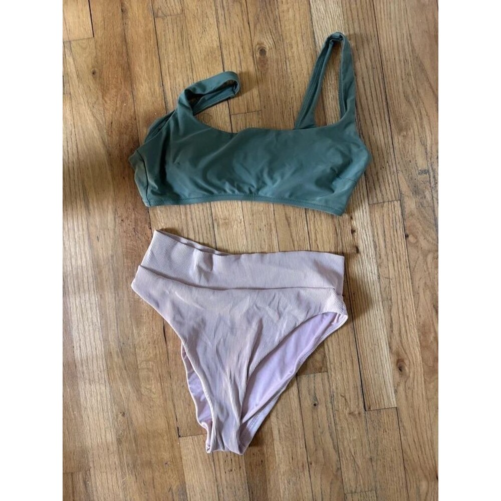 Aerie colorblock green pink bikini